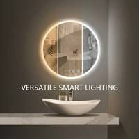 Miroir mural intelligent à écran tactile rond anti-buée avec éclairage LED à trois couleurs changeantes, miroir de salle de bain intelligent mural