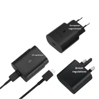 Charger Original 45W untuk Samsung US EU UK Kompatibel Antar Negara PD 25W Kit Pengisian Daya dengan Port Tipe-C Kabel Data Ponsel