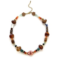 Collier tendance INS en résine marron et acier inoxydable avec perles, accessoire personnalisé pour femme, perles multicolores