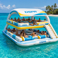 Plateforme flottante gonflable pour parc aquatique avec motif vague marine bleue pour lacs, clubs de plage, fêtes en plein air et usage en station balnéaire