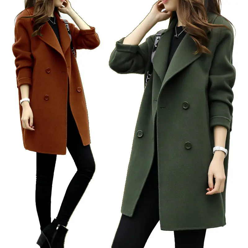 Coldker New Woolen Coat Women New Solid Color Wool Korean black Green khaki jacket