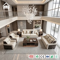 Ensemble de canapés de salon en cuir véritable de qualité supérieure 3+2+1 avec table basse et table d'appoint en bois massif pour personnalisation complète de la maison