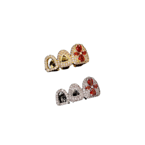 Golden Ocean Hot-Selling Punk Unisex Grillz <strong>CROWN</strong> Large Zircon Super Sparkling Hollow Gold <strong>Teeth</strong> Individually Packaged - Product Image 1