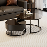 Table basse rétractable en verre trempé de style minimaliste, combinaison pour la maison, nouvelle table basse ronde pour petit appartement avec tiroirs
