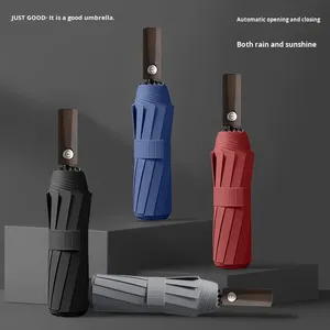 <b>12</b>-Rib Double Keel <b>70</b>% Automatic Folding Black Coating Protection Modern 190T Nylon Dual-Use Travel Sun & Rain Umbrella - Product Image 1