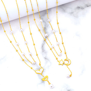 Collier vidéo en acier inoxydable double couche avec perle lune étoile pour princesse pour la fête de mariage Colliers de bijoux fins - Product Image 3