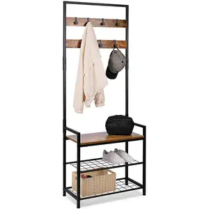 Suporte de roupas & sapateiras Modern Industrial Style Hall Tree Shoe Storage Bench Customized Living Room Free Standing Coat Rack
