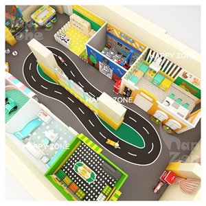 Aire de jeux intérieure éducative sur le thème des métiers, avec garage automobile, ferme, clinique, rue, mini-ville personnalisée pour enfants, espace de jeux souple - Product Image 3