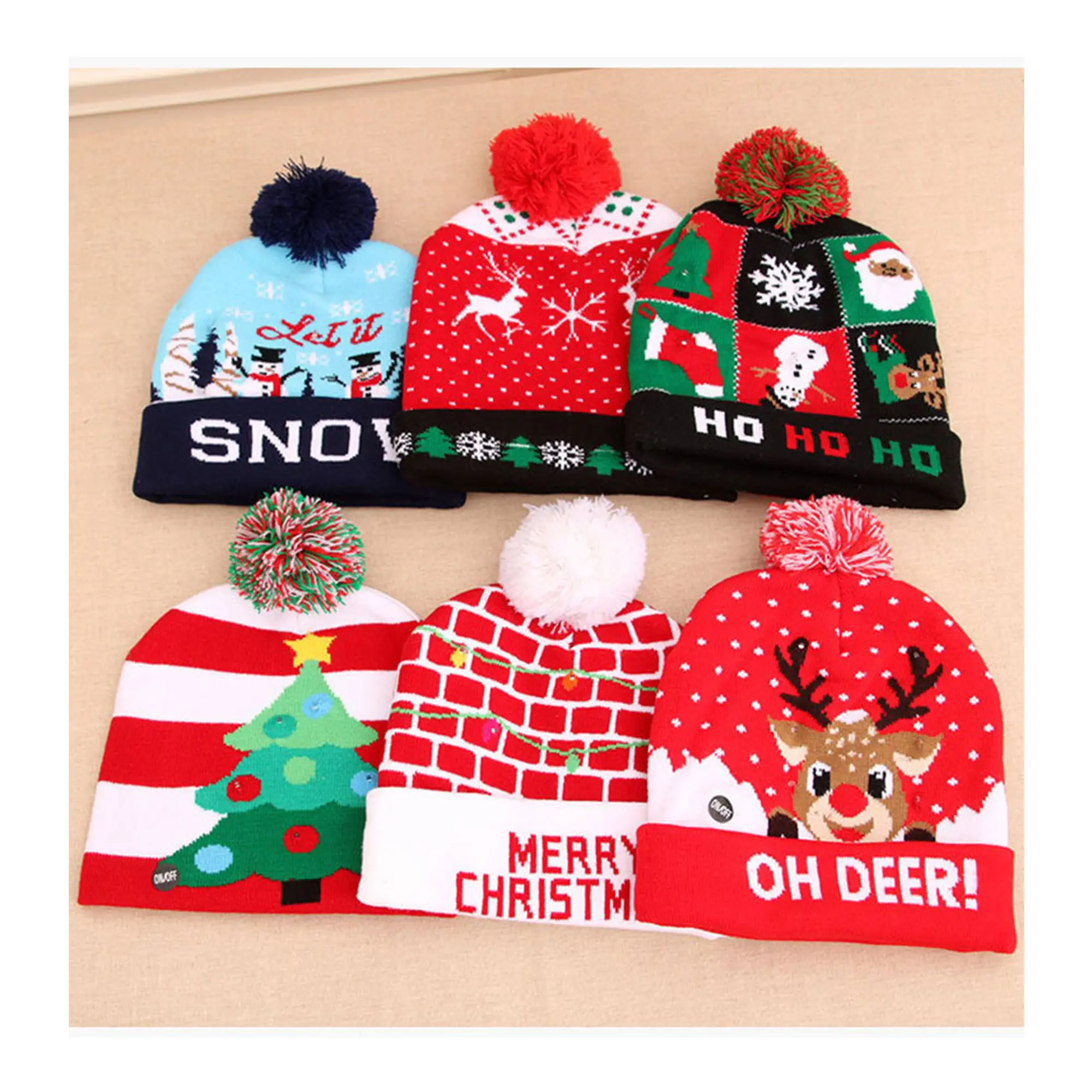 Nicro Cowinner Christmas Colorful LED Light Up Hat Beanie Knit Hat LED Xmas Christmas Beanie Holiday Party Beanie Gifts