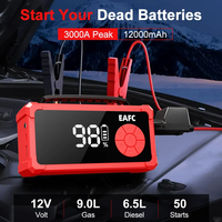 Démarreur de voiture portable EAFC 3000A 12V avec batterie 12000mAh et compresseur d'air 150PSI pour véhicules essence 9.0L et diesel 6.5L