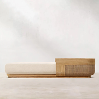 Chaise longue de luxe en teck pour l'extérieur, écologique, résistante aux UV, coussins imperméables, idéale pour les hôtels, les villas modernes, les piscines et les plages.