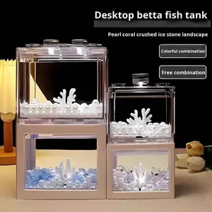 Aquarium miniature pour poissons Betta, blocs de construction à 6 trous, plastique transparent, léger, lumineux, <span class=keywords><strong>eau</strong></span> <span class=keywords><strong>douce</strong></span>, petit aquarium - Product Image 4