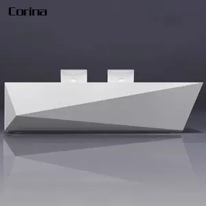 Corians personalizar blanco curva Led salón ejecutivo salón de belleza frente Bar recepción contador escritorio pequeño escritorio de recepción para salón