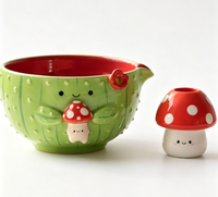 Ensemble de bols à matcha en céramique faits à la main avec support pour fouet en forme de champignon, bec verseur Chawan, cadeau mignon pour cérémonie du thé Cottagecore