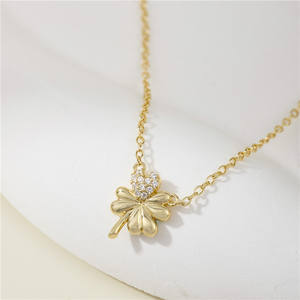Collier pendentif trèfle à quatre feuilles en argent sterling S925, zircon rond taillé, version cuivre personnalisable, or 14 carats, exclusif pour femmes - Product Image 3