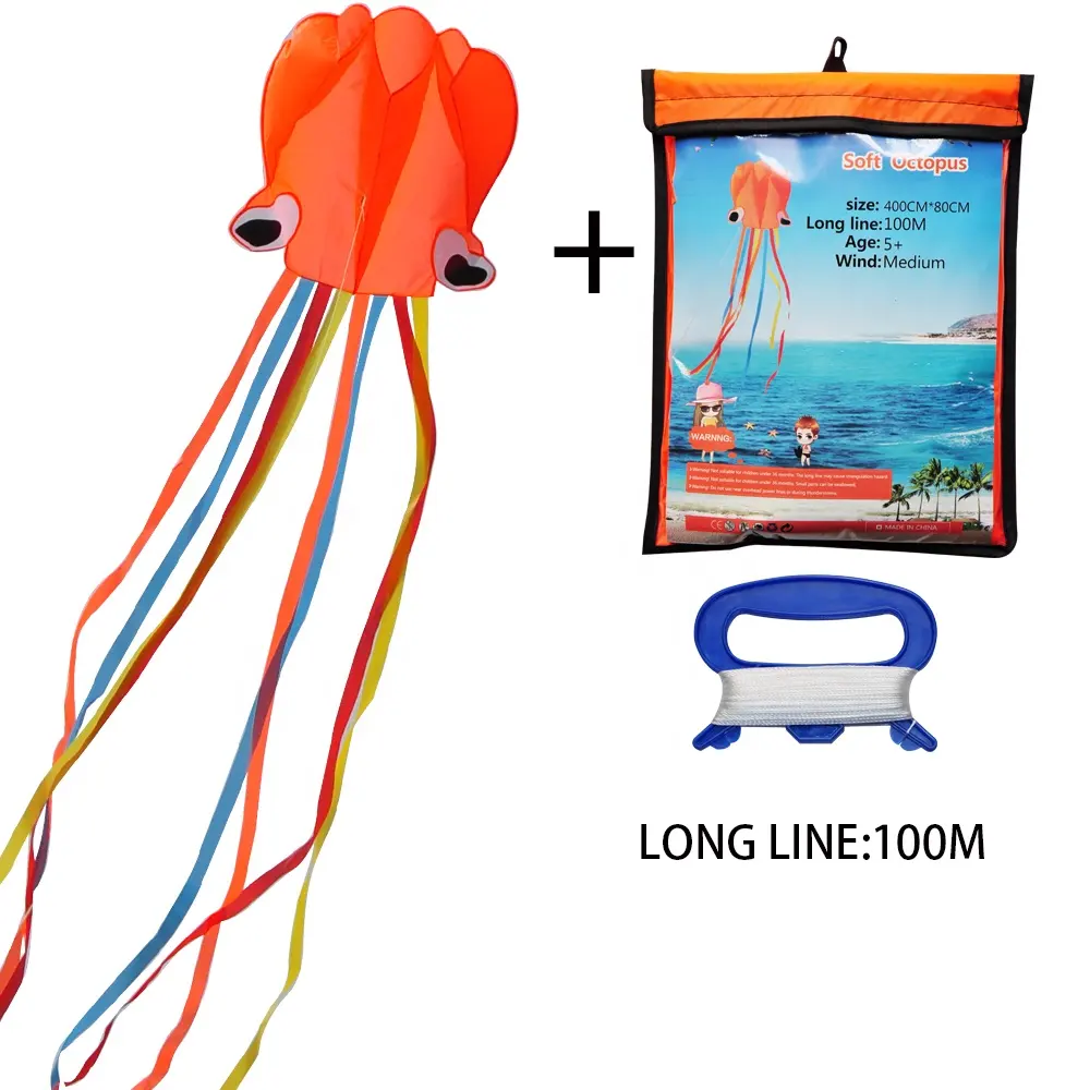 Weifang Factory outdoor sports single line easy flying 3d 4m orange color sea animal octopus kites for kids