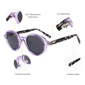 Nouvelles lunettes de soleil polarisées TR90 à monture ronde et branches en acétate, protection UV400, unisexe, pour tenues de voyage tendance - Product Image 1