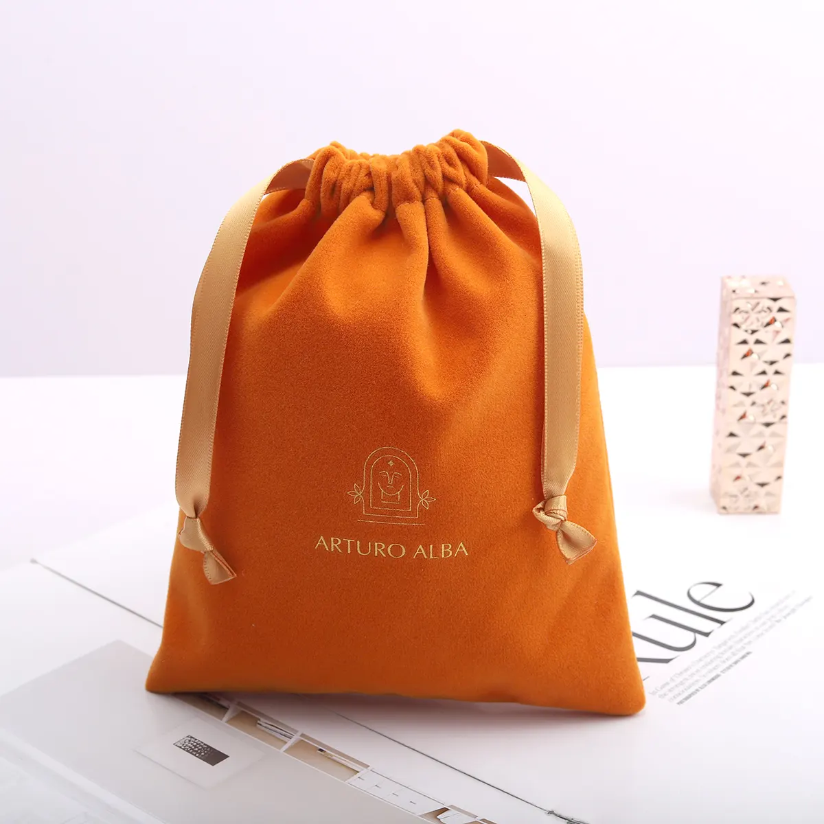 Custom Logo Printed Flannel Velvet Drawstring Pouch For Cosmetics Nail Polish Jewelry Velvet Gift Dust Bag