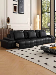 Sofá Cama Eléctrico Funcional de Cuero Lawrence, Estilo Minimalista Italiano <span class=keywords><strong>Bugo</strong></span>, con Parte Superior Telescópica Plegable, de Piel de Vaca, para Sala de Estar - Product Image 1