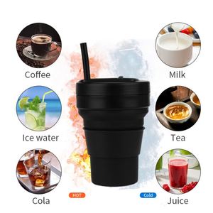 Mug de voyage pliable personnalisé en silicone souple, tasse à café portable noire avec logo - Product Image 4