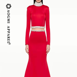 Haute Couture Ladies Maxi <strong>Dress</strong> <strong>Wool</strong> Taffeta Fabric Anti-Wrinkle Breathable Trumpet/Mermaid Silhouette <strong>Long</strong> <strong>Sleeves</strong> Elastic - Product Image 1