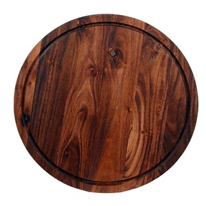 Tabla de cortar redonda de madera de teca con asa interior, apta para lavavajillas, multifuncional para preparación de comidas en la cocina - Product Image 3