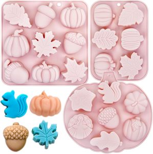 Moules En Silicone à Motifs D'automne - 2 Pièces, 18 Cavités (citrouilles, Pommes De Pin, Feuilles), Pour Bougies, Chocolat, Résine