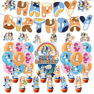 Décorations de fête d'<span class=keywords><strong>anniversaire</strong></span> chien bleu de dessin animé, toppers de cupcakes mignons en forme de chien et fournitures de ballons d'Halloween pour enfants - Product Image 1
