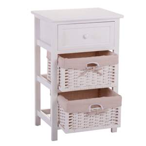 DB One <b>Drawer</b> Nightstand with Two Removable <b>Baskets</b> Modern End Table Tall Legs White Indoor Storage Bedside Table for Apartment - Product Image 4