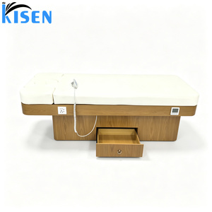 Lit de massage électrique réglable Kisen Modern avec structure en bois et revêtement en cuir PU chauffant et imperméable, doté d'un espace de rangement. - Product Image 4