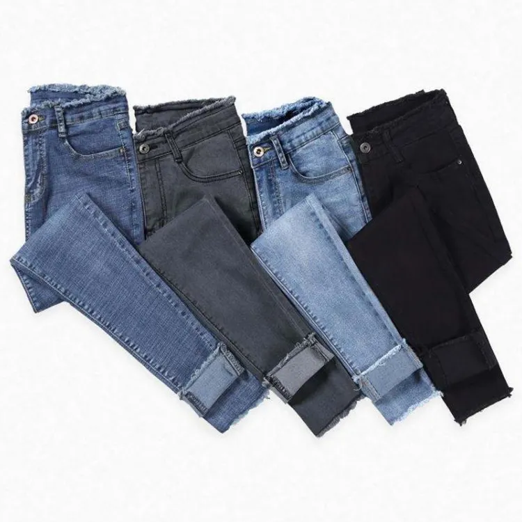 Melhor Padrão Barato Azul Plus Size Tecido Boas Mulheres Jeans de Cintura Alta Queda Jeans Calças Finas Mulheres Denim Pant Para As Mulheres