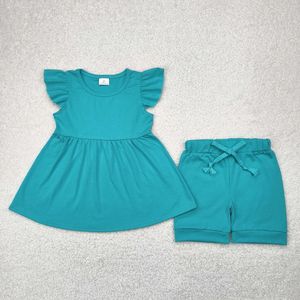 Green Cotton <b>Girls</b> <b>Shorts</b> Set - Product Image 1