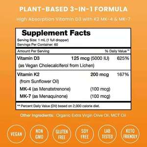 Vegan Vitamin K2+D3 Oral Sıvı Damlalar Bitki Bazlı MK-4 ve MK-<span class=keywords><strong>7</strong></span> Yetişkinler İçin Kemik ve Bağışıklık Sistemi Sağlığı - Product Image 2