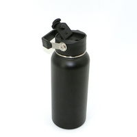 Bouteille d'eau isotherme en acier inoxydable noir de 32 oz avec couvercle rabattable breveté, poignée amovible en acier inoxydable, thermos anti-fuite