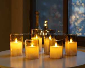 New wish – bougies en cire de verre gris, lumière blanche chaude et scintillante, sans flamme, à piles, pour la <span class=keywords><strong>d</strong></span>écoration de la maison, bougies à Led - Product Image 3