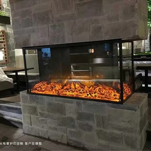 Chimenea <span class=keywords><strong>eléctrica</strong></span> moderna de acero de 2 lados con control remoto, inserto en idioma inglés <span class=keywords><strong>para</strong></span> <span class=keywords><strong>sala</strong></span> de estar, hogar o uso en Hotel - Product Image 1
