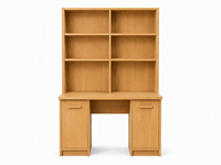 Bureau d'étude moderne en contreplaqué finition chêne avec étagère intégrée, table d'apprentissage pour bureau à domicile, armoire de rangement