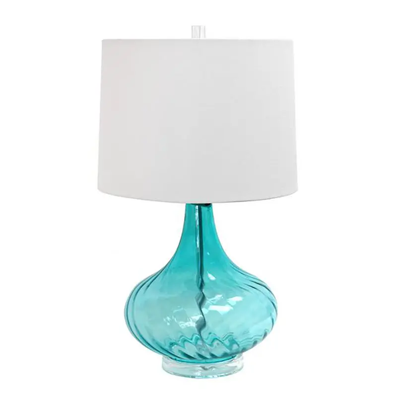 Modern Minimalist Water Ripple Glass Table Lamp Bedroom Personality Decorative Bedside Lamp Blue Table Lamp With Fabric Shade