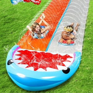 Toboggan aquatique gonflable 6m, double piste, en PVC, pour enfants et jeux familiaux, avec zone de pulvérisation - Product Image 2