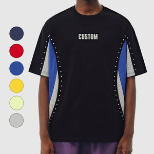Camisetas deportivas de malla de poliéster transpirables de manga corta <span class=keywords><strong>para</strong></span> hombre con logo personalizado, estampado de bloques de color y pedrería, ideales <span class=keywords><strong>para</strong></span> el verano y el gimnasio. - Product Image 1