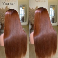 Pelucas de Cabello Humano Liso Natural SDD Vietnamita Color Marrón Ombre, Sin Pegamento, Pre-Arrancadas, Pelucas Frontales de Encaje HD 13x4