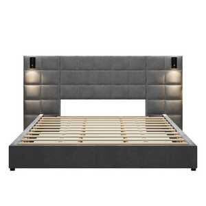 Base de Cama Moderna Tapizada en Tela, Ajustable, Tamaño <span class=keywords><strong>Queen</strong></span>/Full/King, con Almacenamiento, Puerto USB y Lámpara de Pared para Dormitorio - Product Image 5