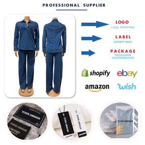 Abito <span class=keywords><strong>in</strong></span> <span class=keywords><strong>Denim</strong></span> Y6561 da donna con risvolto a manica lunga + Set di Jeans dritti con lacci per donna Set <span class=keywords><strong>Denim</strong></span> da donna - Product Image 3