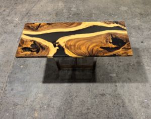 Table en bois et acier sur mesure pour salle de réunion, bureau, restaurant, avec base de pieds en bois, noyer noir d'Amérique du Sud, résine époxy - Product Image 4