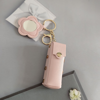 Großhandel Lippenstift Pu Tasche mit Schlüssel bund Mini Herz Make-up Spiegel Kleine tragbare Taschen für Lip gloss mit Schlüssel anhänger