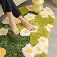 Tapis de chevet moderne et pastoral haut de gamme, en polyester floqué épais, hauteur de poils 10-15 mm, imprimé HD motif floral, lavable et antidérapant – Meilleures ventes