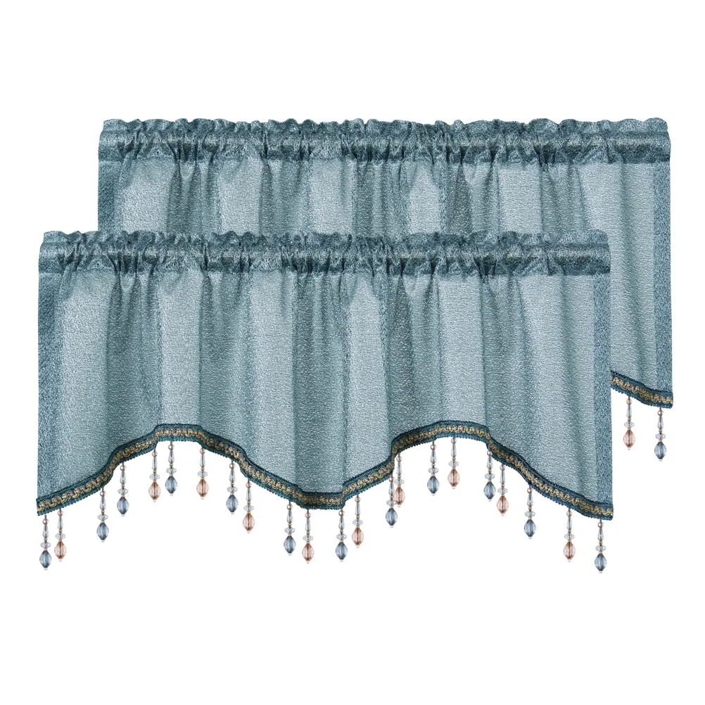 high quality living room Solid color curtains tier S shape pelmet and tulle sheers stock