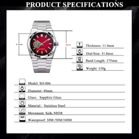 Montre automatique NH38 à cœur ouvert avec bracelet intégré en acier inoxydable, logo personnalisé, montre mécanique pour homme, usine OEM ODM