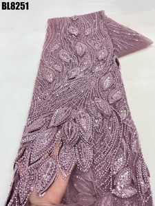 Thanh lịch chất lượng cao UAE ren vải với 3D Lá với sang trọng HANDMADE HẠT & Sequins đẹp phong cách Wedding party Dress - Product Image 4