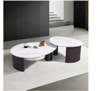 Table basse pour usage domestique, style italien moderne minimaliste, plateau en marbre Pandora, forme ovale, structure en métal, durable et facile à nettoyer